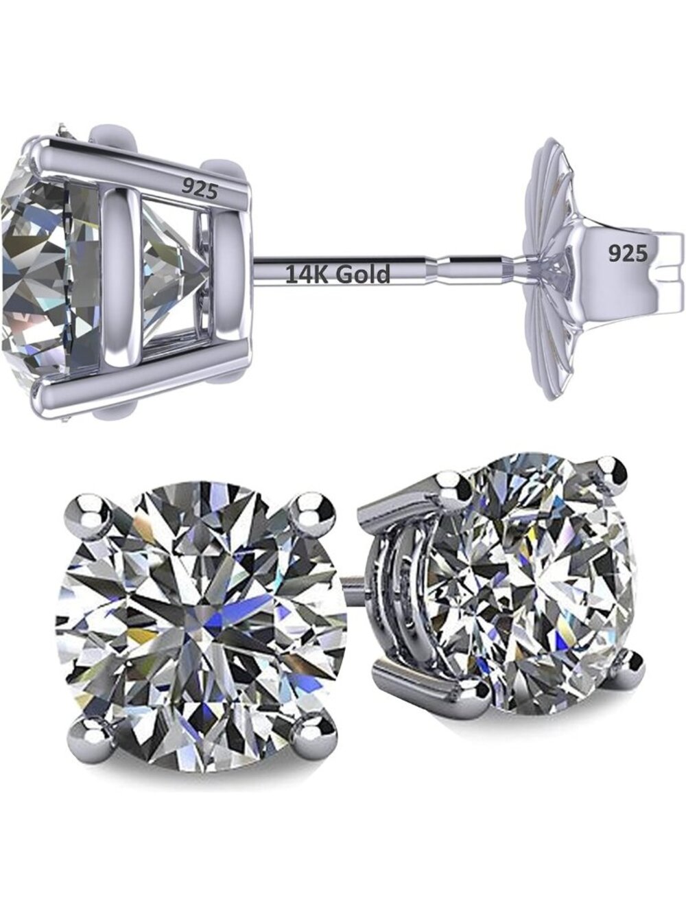 14K Gold Post Stud Earrings with Swarovski Zirconia - Hypoallergenic for